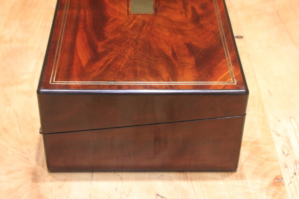 Victorian mahogany and brass inlaid writing slope View II
