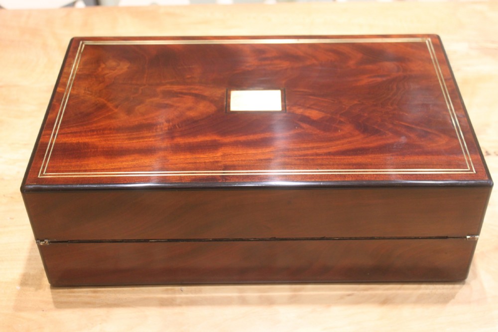 Victorian mahogany and brass inlaid writing slope View III