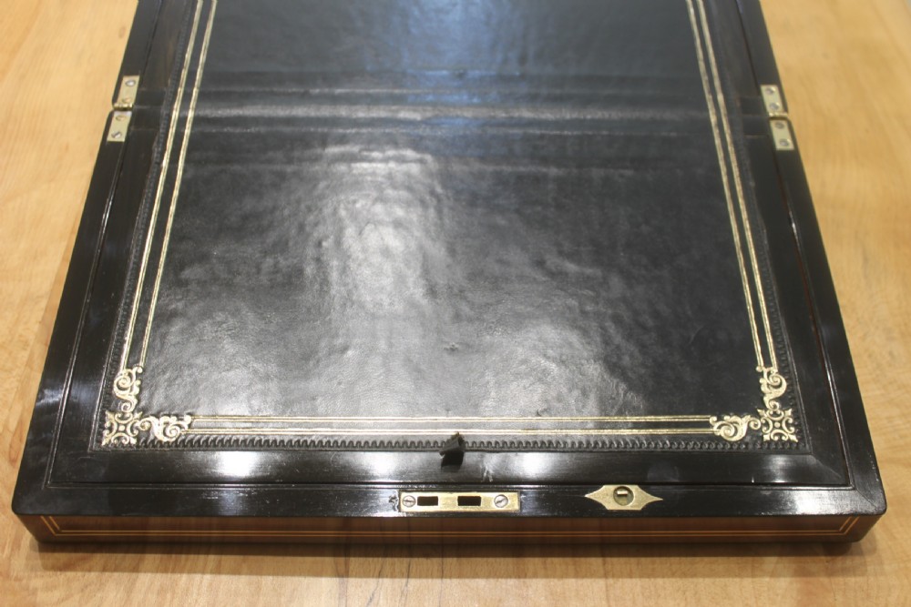 Victorian mahogany and brass inlaid writing slope View VI