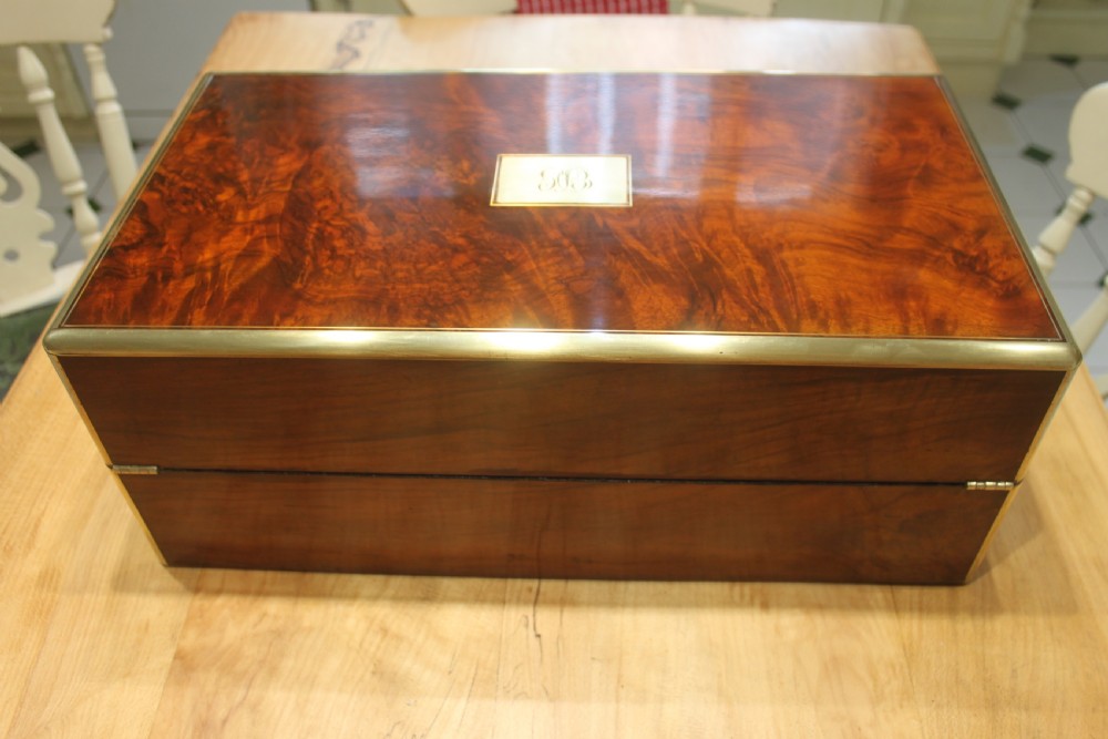 Large Victorian walnut writing slope with Bramah lock and keys View III