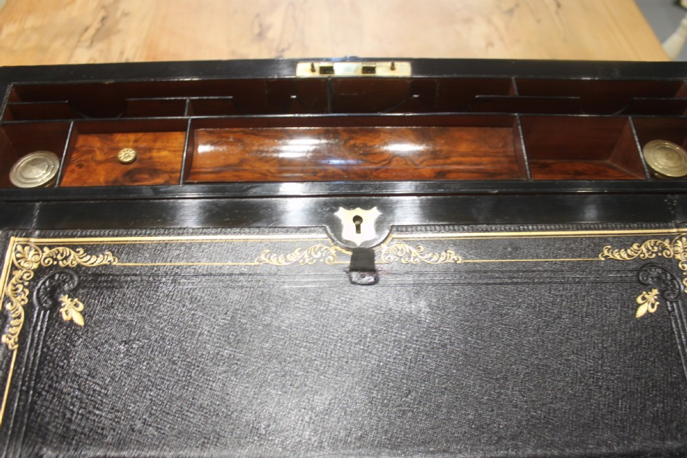 Large Victorian walnut writing slope with Bramah lock and keys View VI