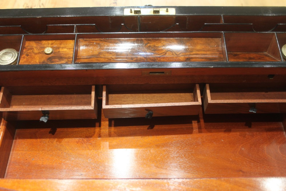 Large Victorian walnut writing slope with Bramah lock and keys View X