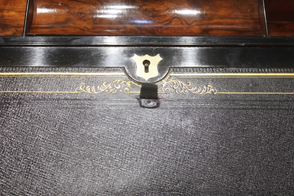 Large Victorian walnut writing slope with Bramah lock and keys View XI