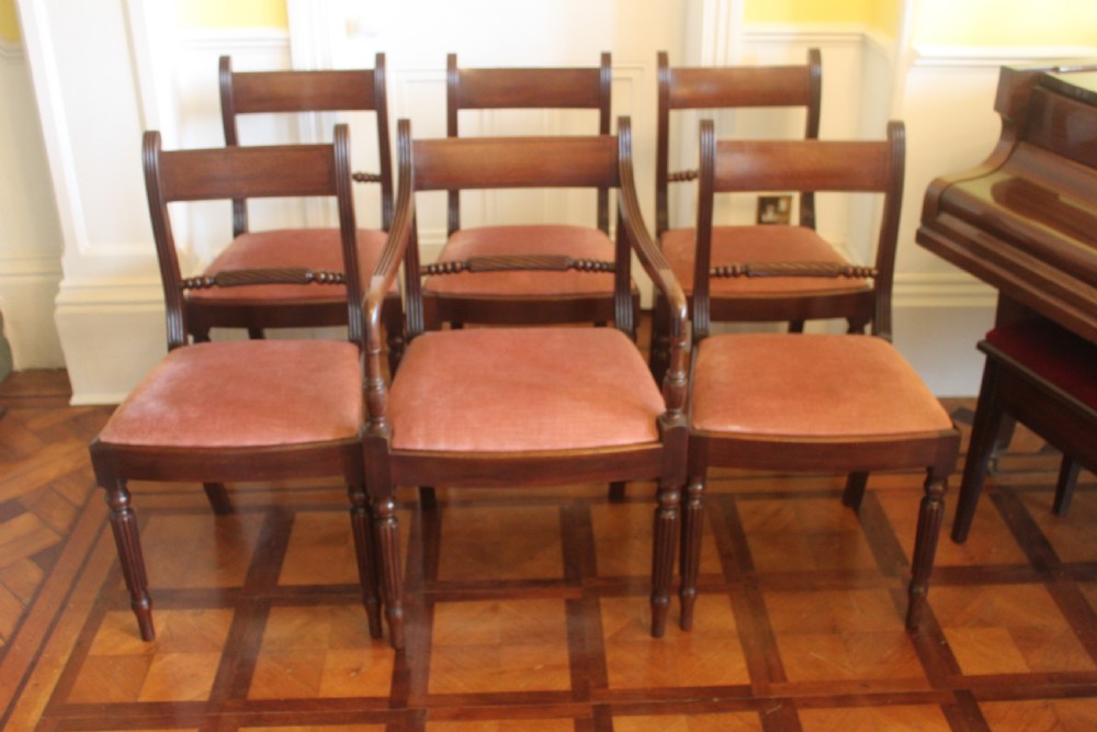 Set of Six Regency mahogany chairs including armchair