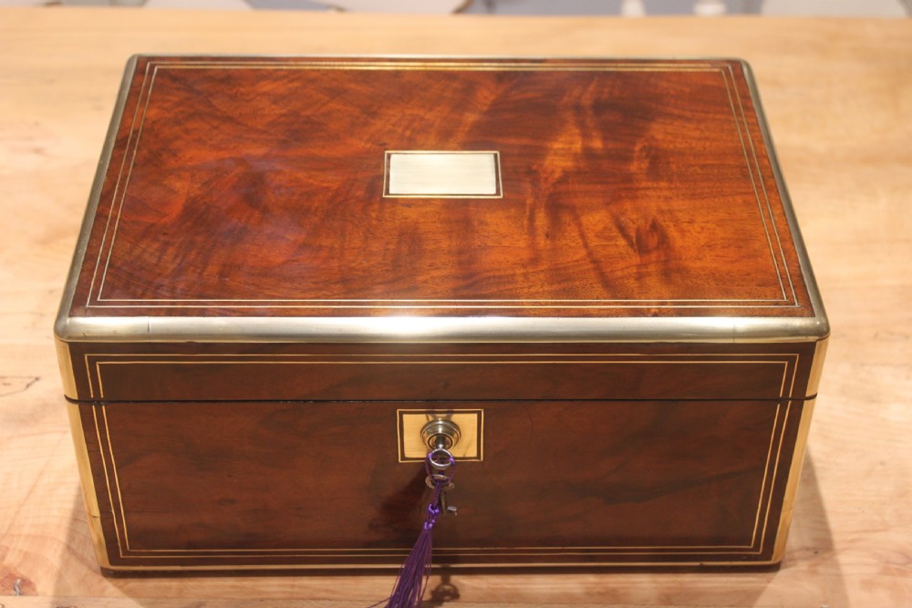 Burr walnut writing slope with Bramah lock & key