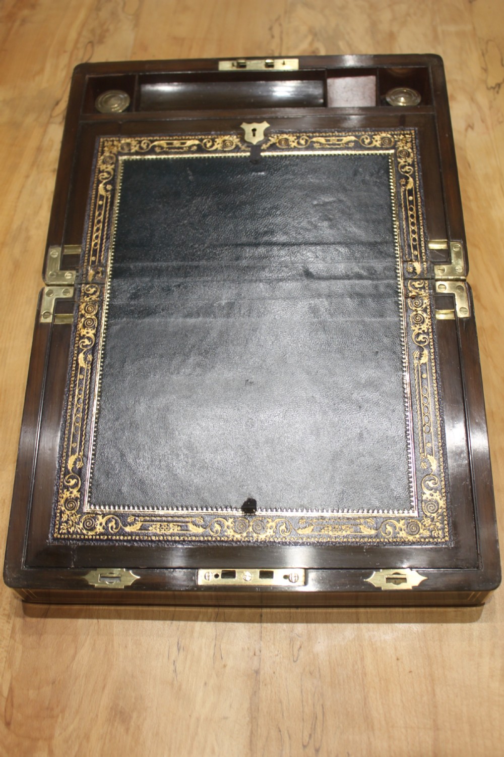 Burr walnut writing slope with Bramah lock & key View VI