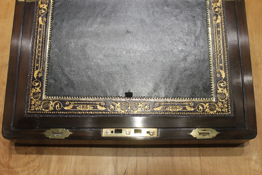 Burr walnut writing slope with Bramah lock & key View XI