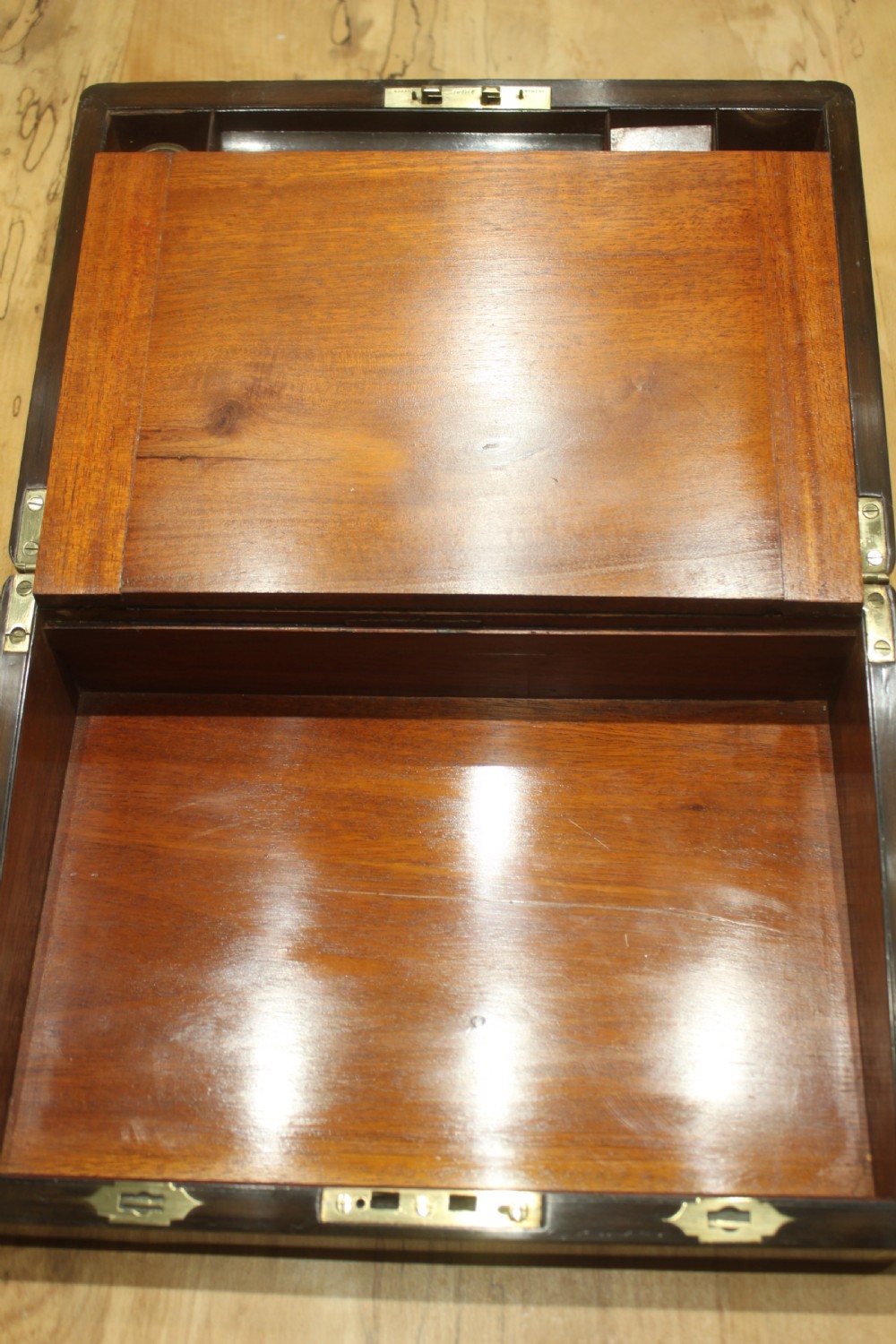 Burr walnut writing slope with Bramah lock & key View XII