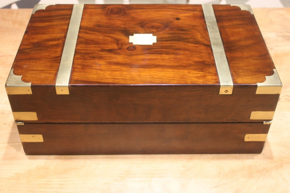 Victorian walnut brass bound writing slope View III