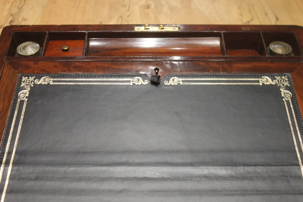 Victorian walnut writing slope with secret drawers View IX