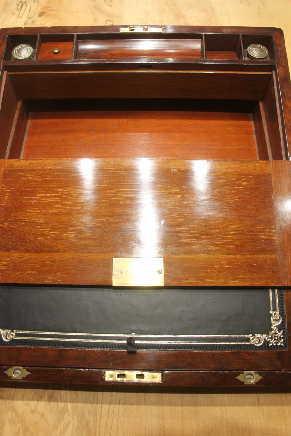 Victorian walnut writing slope with secret drawers View XII