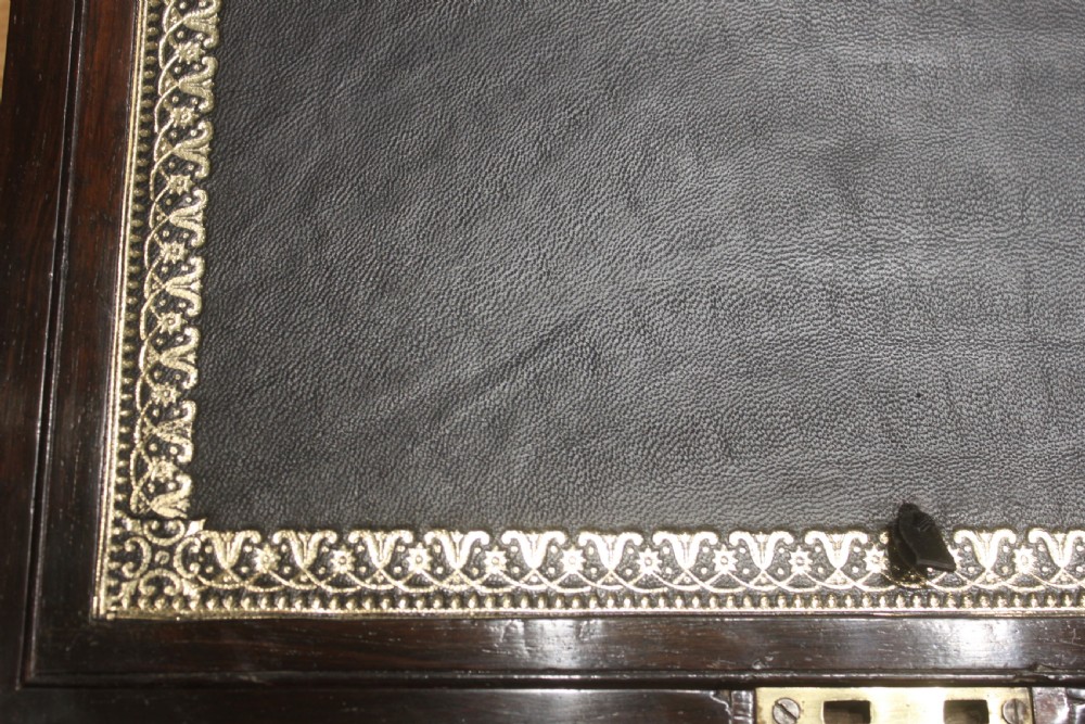 A Brass Bound Writing Slope with a fitted interior to include Inkwells, Pen...	 View XIII