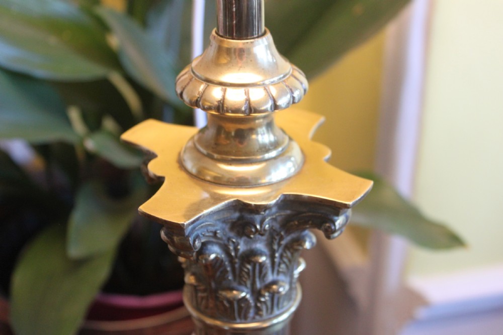 An Edwardian Corinthian column brass extending standard lamp View VIII