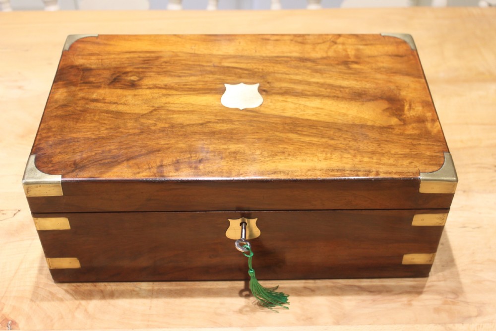 Victorian walnut brass bound writing slope