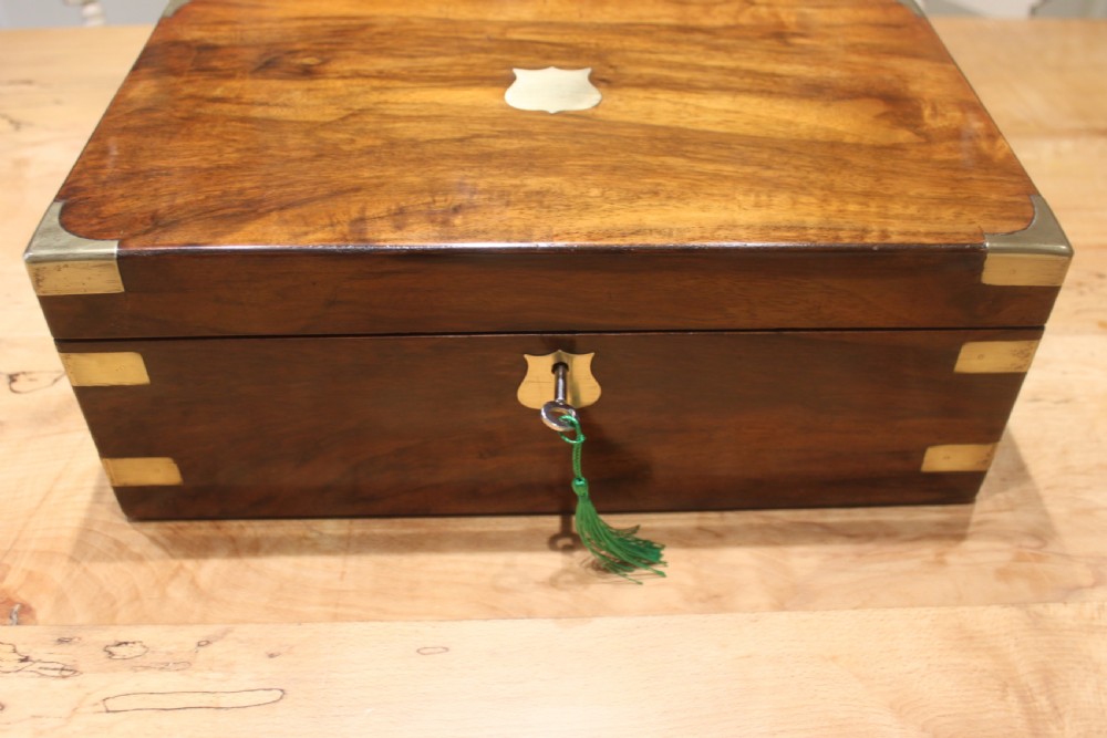 Victorian walnut brass bound writing slope View II