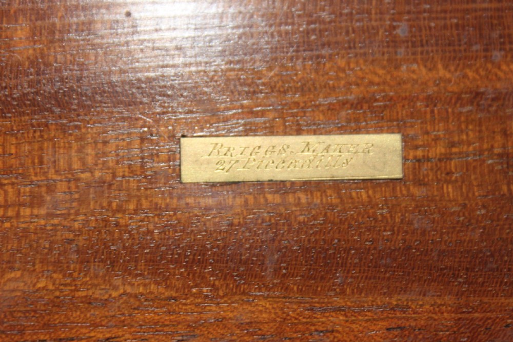 A rectangular dark coromandel wood writing slope box decorated with ornate Gothic Revival brass corner mounts and central brass straps. View XI