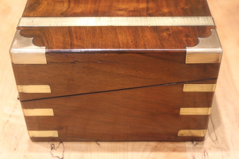 Walnut Victorian brass bound writing slope with secret drawers View III