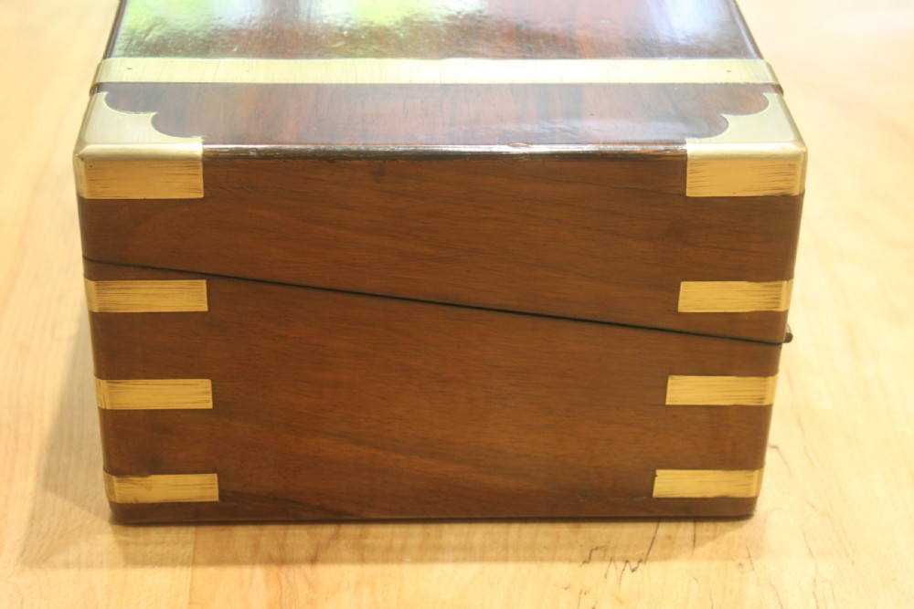 Walnut Victorian brass bound writing slope with secret drawers View V
