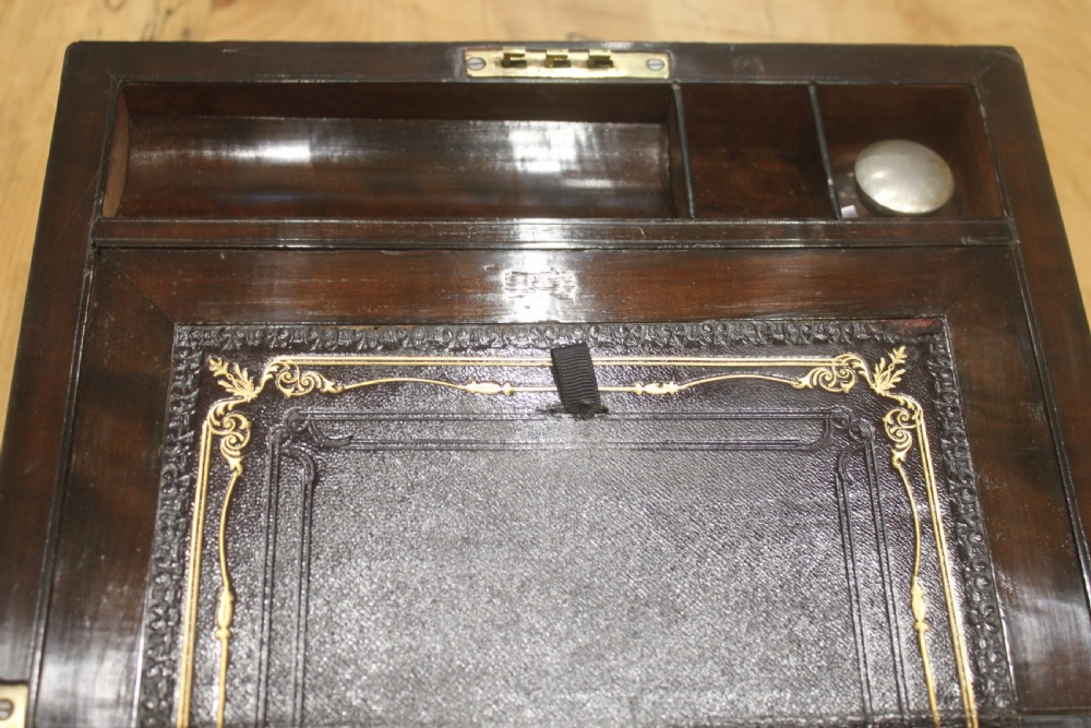 Walnut Victorian brass bound writing slope with secret drawers View IX