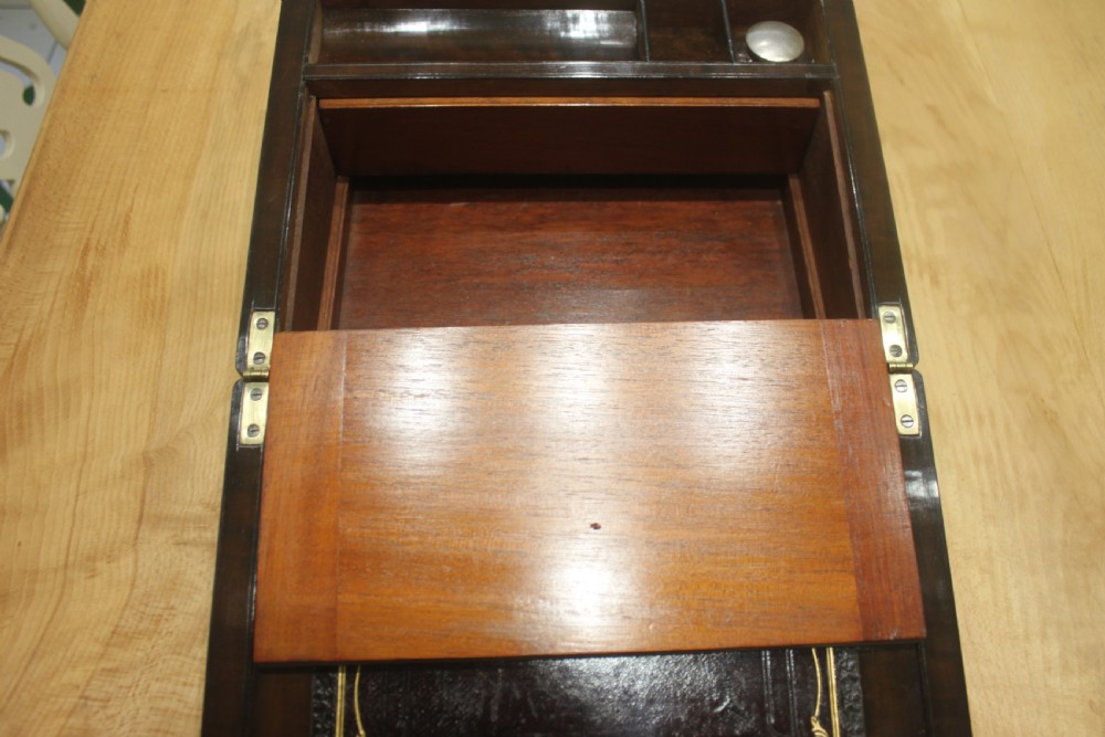 Walnut Victorian brass bound writing slope with secret drawers View X
