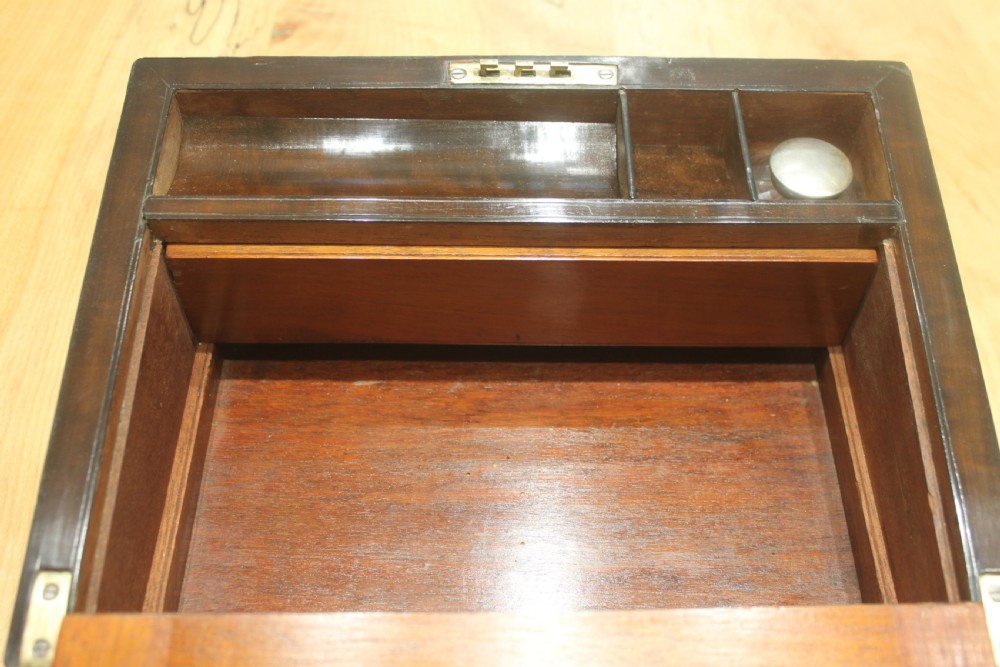 Walnut Victorian brass bound writing slope with secret drawers View XI