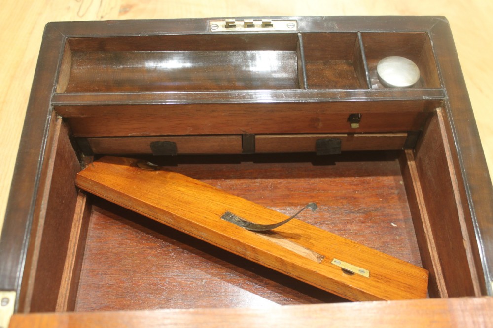 Walnut Victorian brass bound writing slope with secret drawers View XII