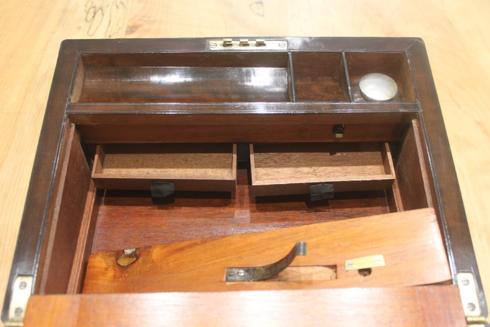 Walnut Victorian brass bound writing slope with secret drawers View XIII