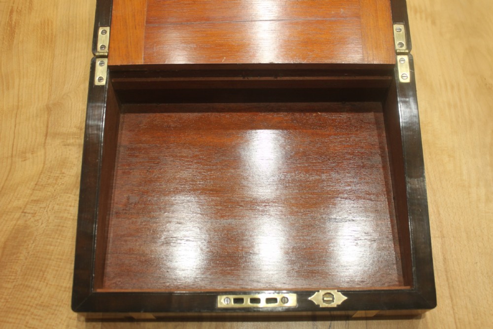 Walnut Victorian brass bound writing slope with secret drawers View XV