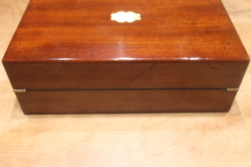 Victorian solid mahogany writing slope with secret drawers View V