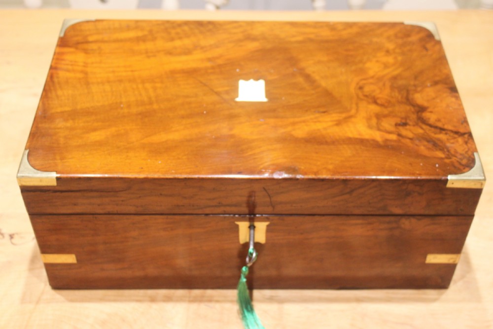 Victorian walnut writing slope with brass corners