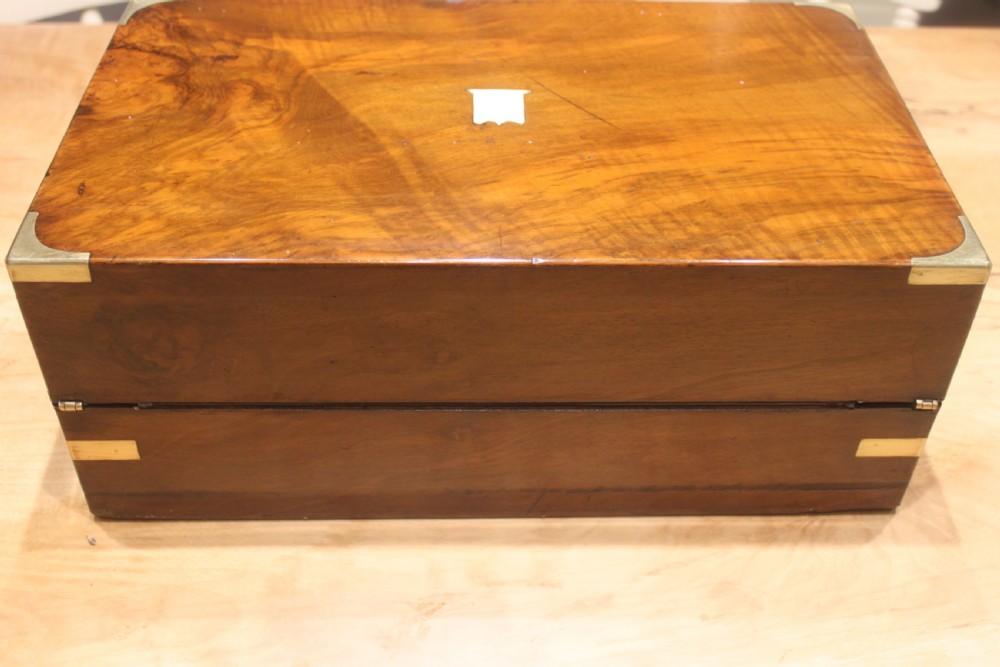 Victorian walnut writing slope with brass corners View V