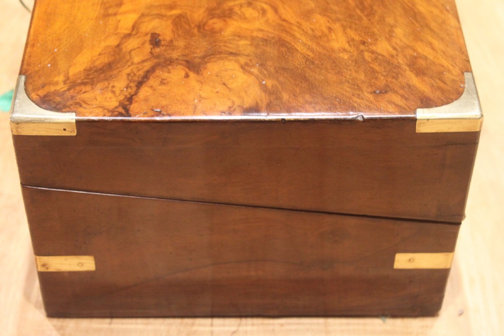 Victorian walnut writing slope with brass corners View VI