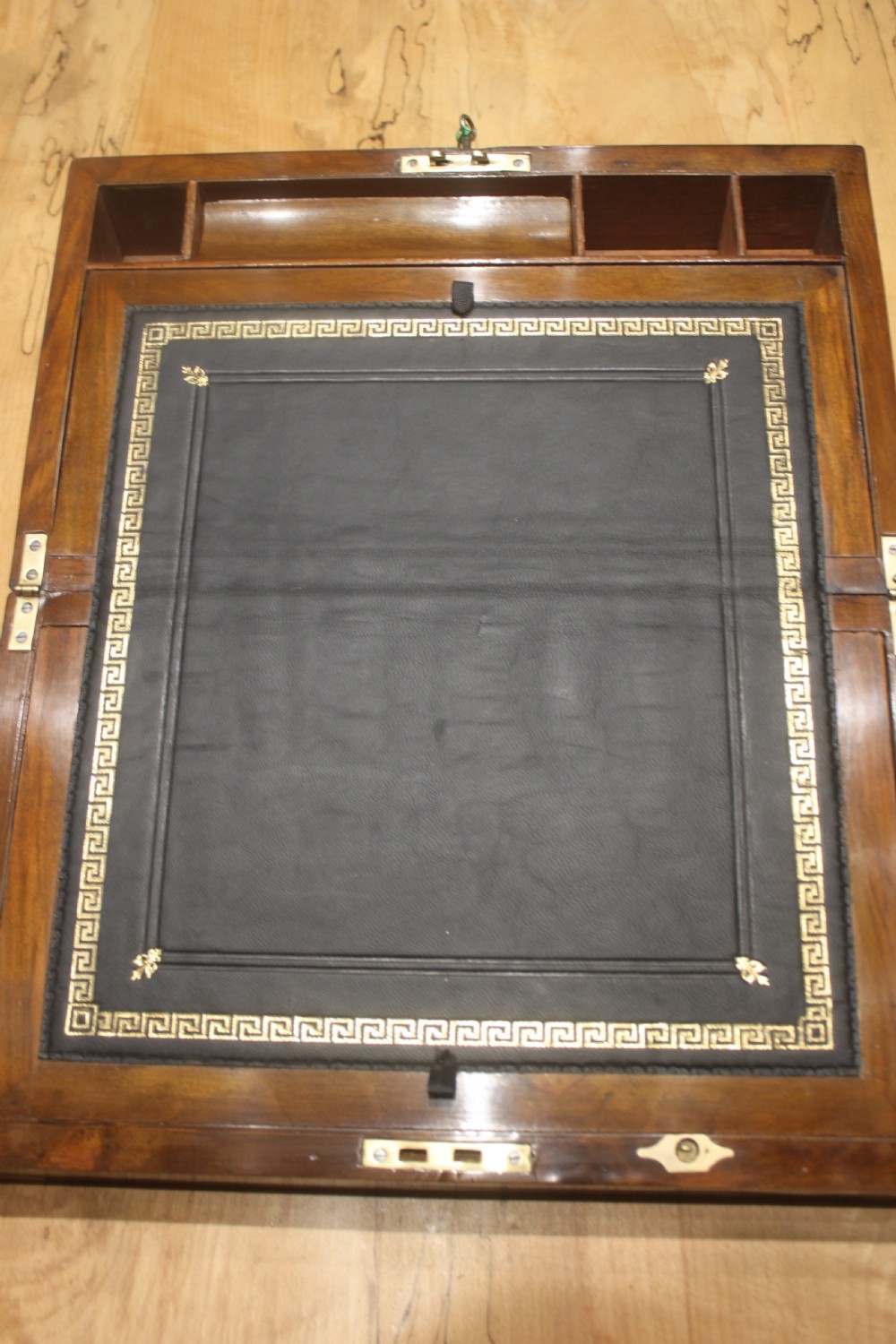 Victorian walnut writing slope with brass corners View VII