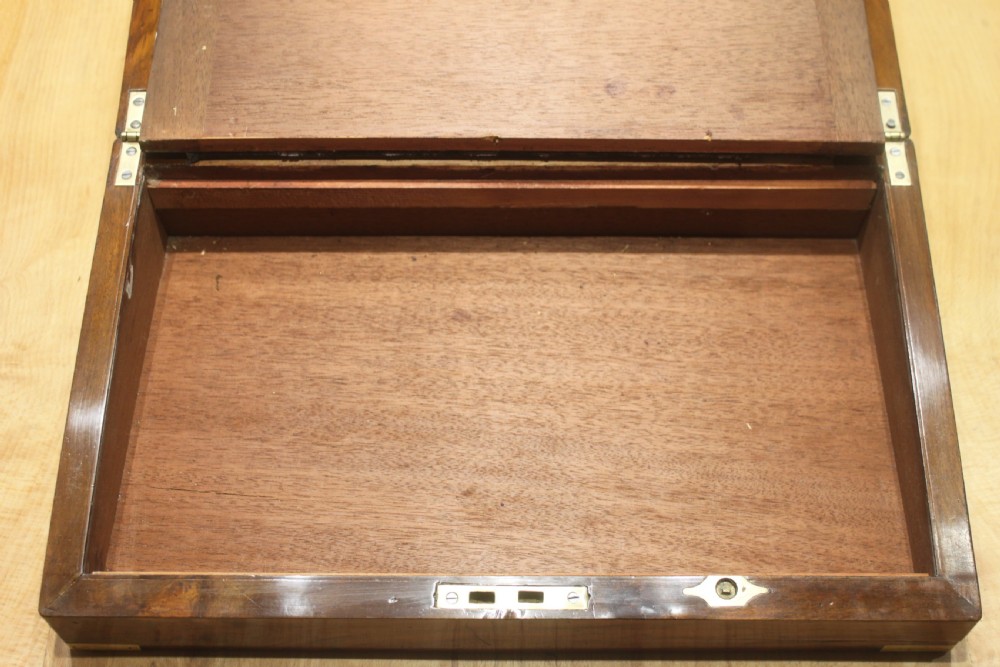 Victorian walnut writing slope with brass corners View X
