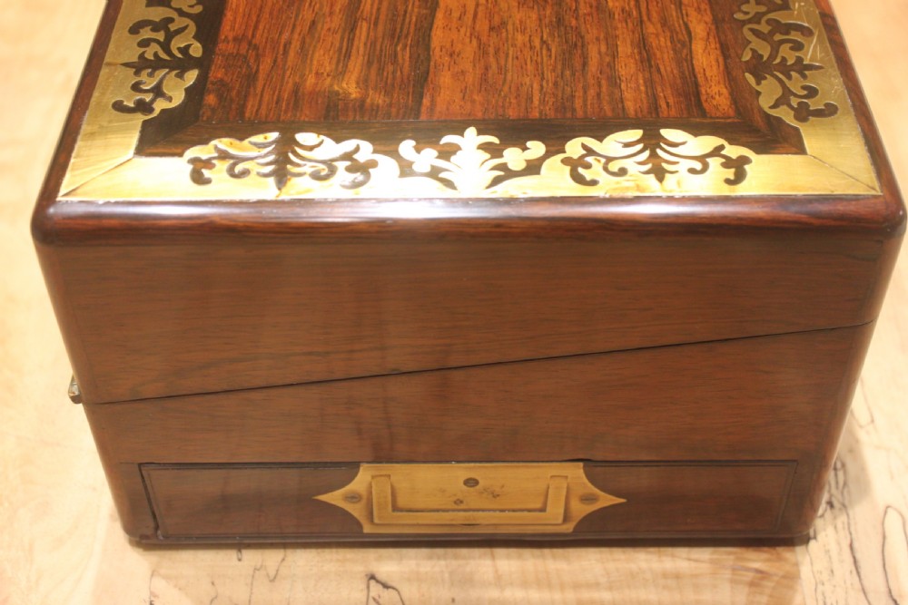  Regency period brass inlaid writing slope with side drawer and secret drawers View III