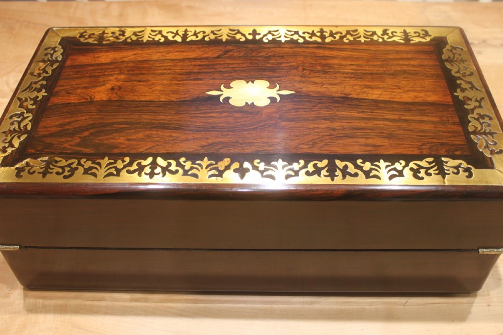  Regency period brass inlaid writing slope with side drawer and secret drawers View IV
