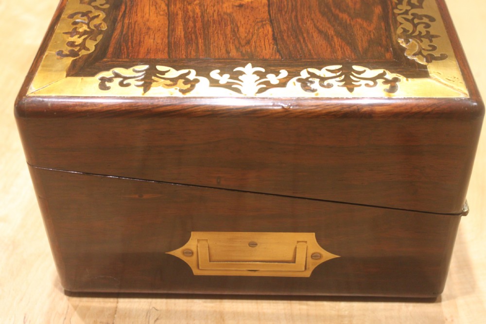  Regency period brass inlaid writing slope with side drawer and secret drawers View V