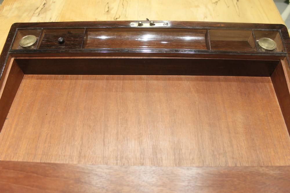  Regency period brass inlaid writing slope with side drawer and secret drawers View X