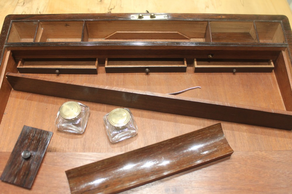  Regency period brass inlaid writing slope with side drawer and secret drawers View XII