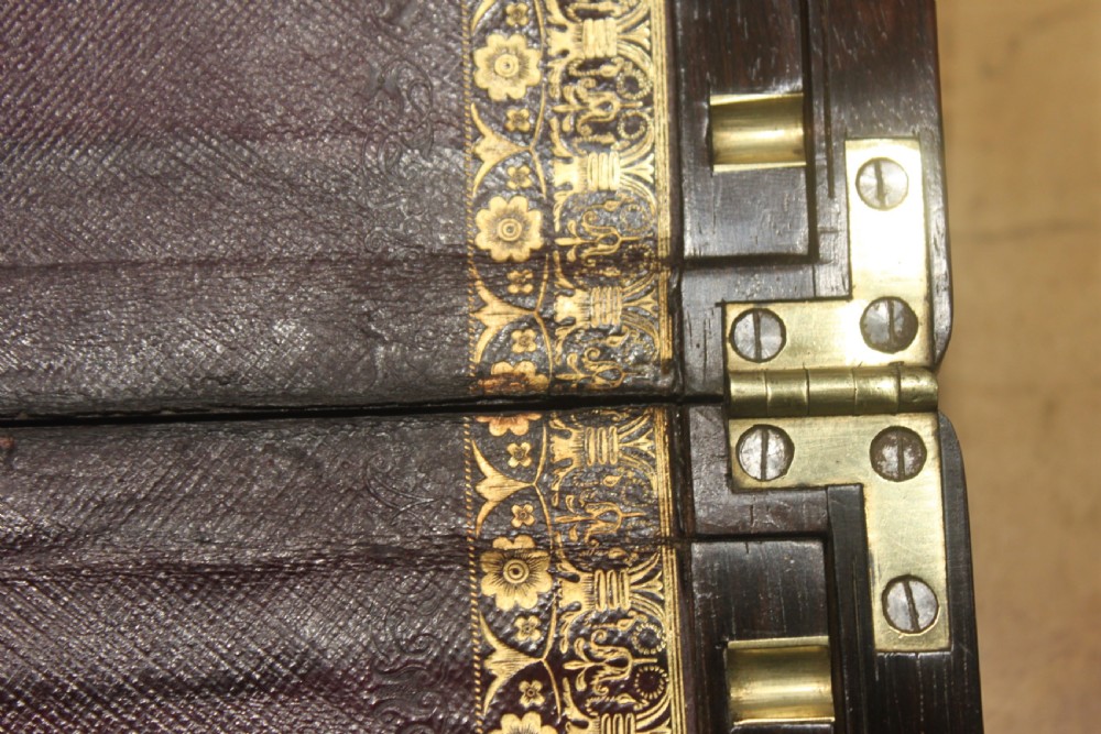  Regency period brass inlaid writing slope with side drawer and secret drawers View XIV