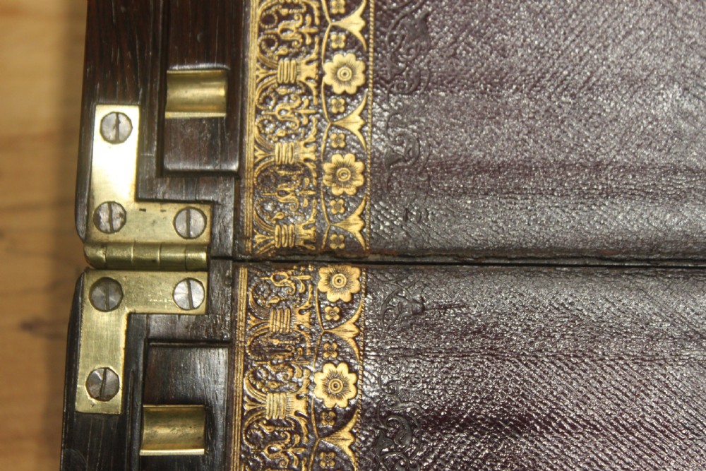  Regency period brass inlaid writing slope with side drawer and secret drawers View XV