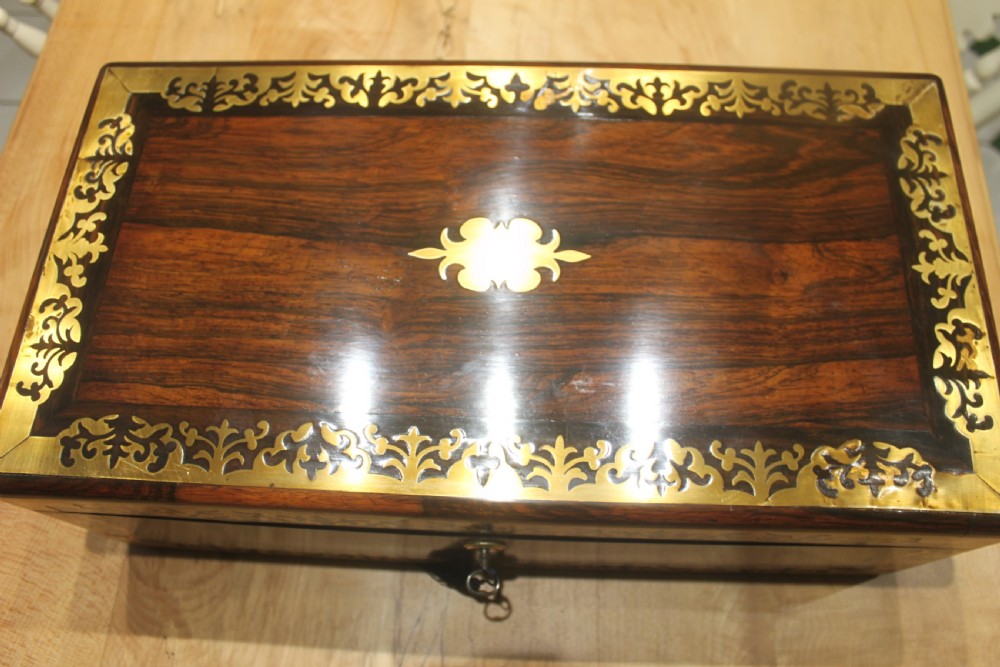  Regency period brass inlaid writing slope with side drawer and secret drawers View XVI