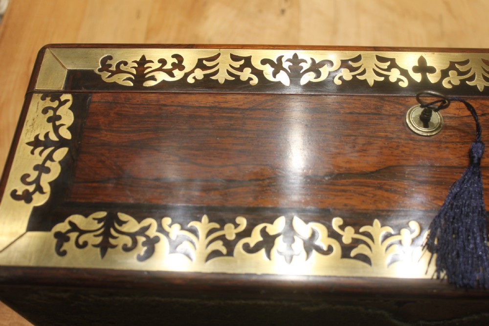  Regency period brass inlaid writing slope with side drawer and secret drawers View XVII