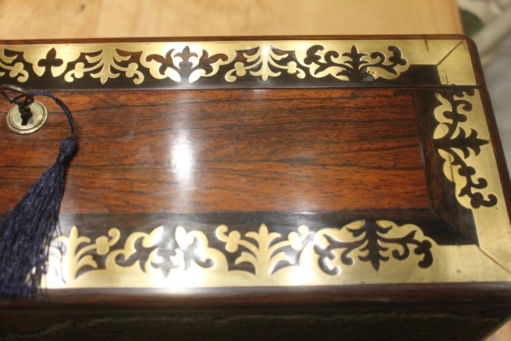  Regency period brass inlaid writing slope with side drawer and secret drawers View XVIII