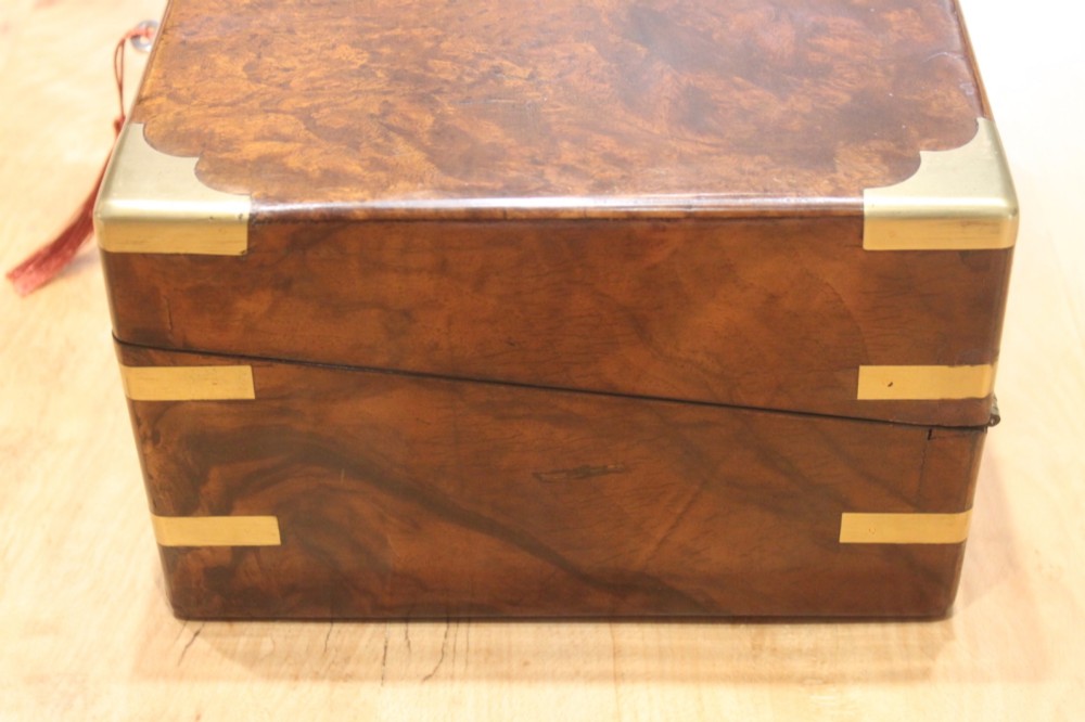 A Victorian burr walnut writing slope with secret drawers View IV