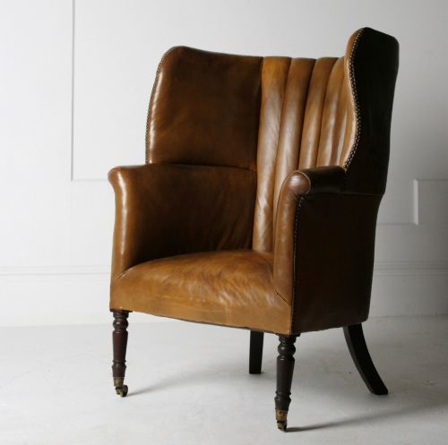 LEATHER BARREL BACK ARMCHAIR 19TH CENTURY - ADDITIONAL PHOTO 2