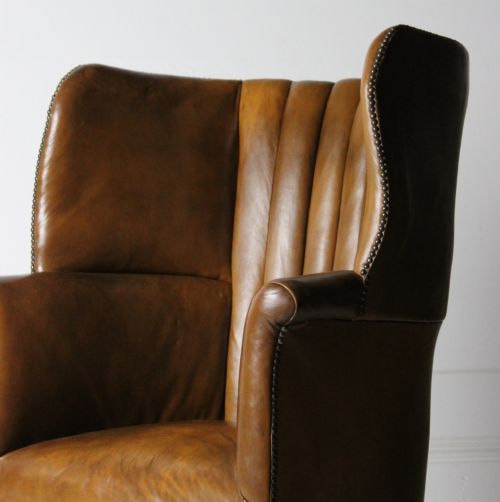 LEATHER BARREL BACK ARMCHAIR 19TH CENTURY - ADDITIONAL PHOTO 3