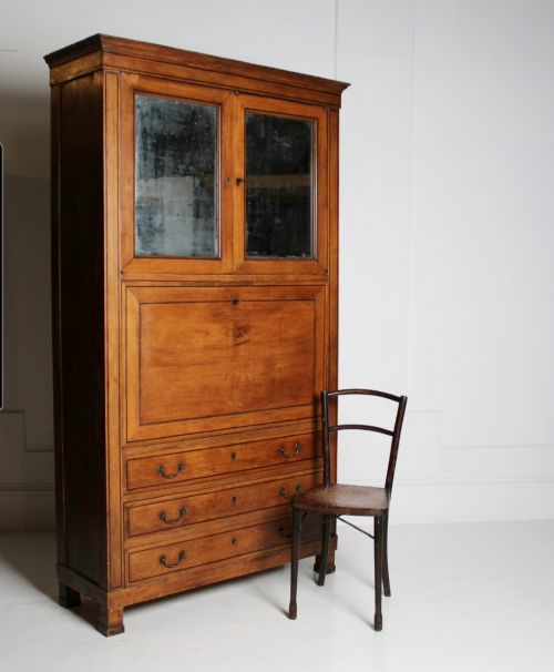 TALL 19TH CENTURY FRUITWOOD SECRETAIRE CABINET