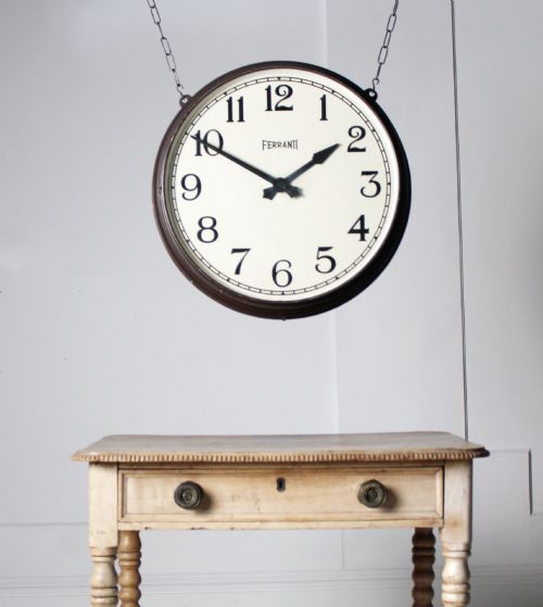 large double sided hanging station clock - CATEGORY: ANTIQUE CLOCKS - DATED 1930