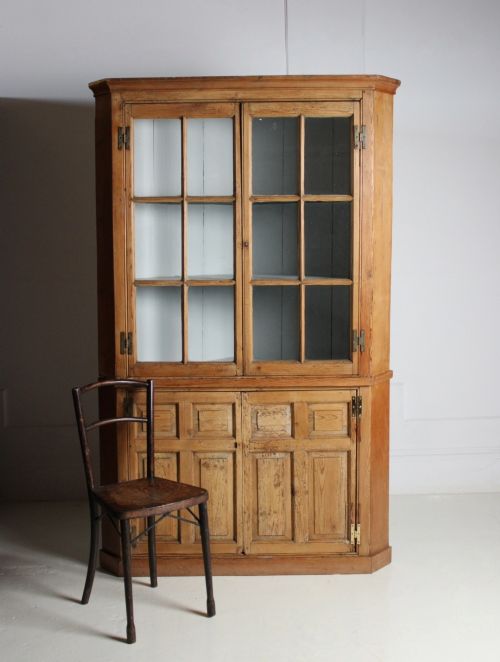 Glazed Pine Farmhouse Corner Cupboard